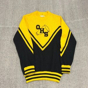 Vintage Cheerleading Sweater Mens Medium Yellow 1970s OHS Wool